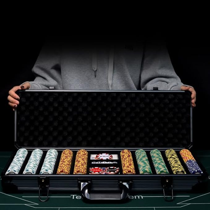 14g Clay Poker Chips Set, 500 Poker Chips, 39mm, with High-end Aluminum Carrying Case/2 Decks of