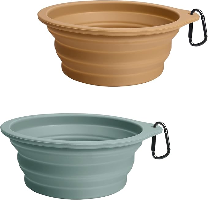 PetBonus 2-Pack Silicone Collapsible Dog Bowls, BPA Free Dishwasher Safe, Portable Foldable