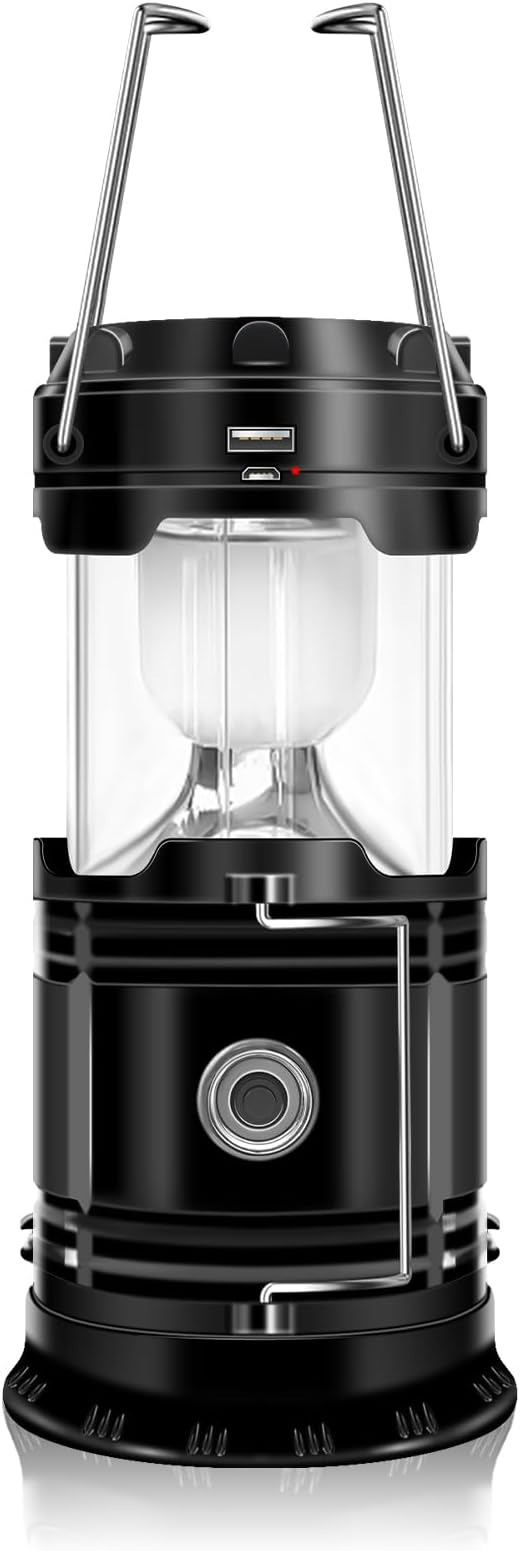 DIBMS Solar Camping Lantern, Collapsible LED Solar USB Rechargeable Lantern Flashlight Emergency