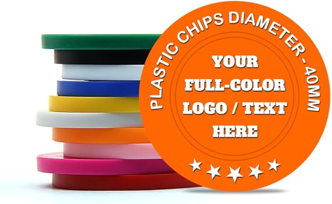 500 Custom Poker Chips Plastic Tokens,40mm/1.57in Diameter,Imprint Full-Color with Your Logo,Text