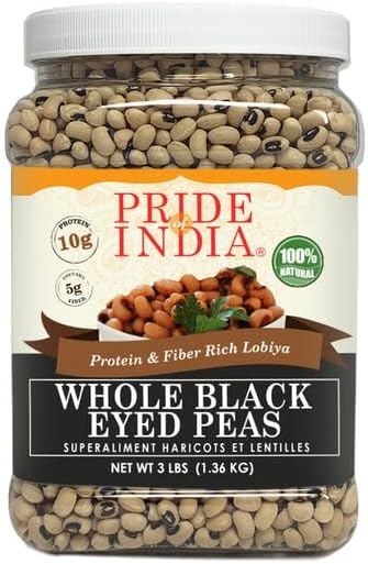 Pride Of India - PACK of 6 - Indian Whole Black Eyed Peas - Protein & Fiber Rich Lobiya, 3 Pound Jar