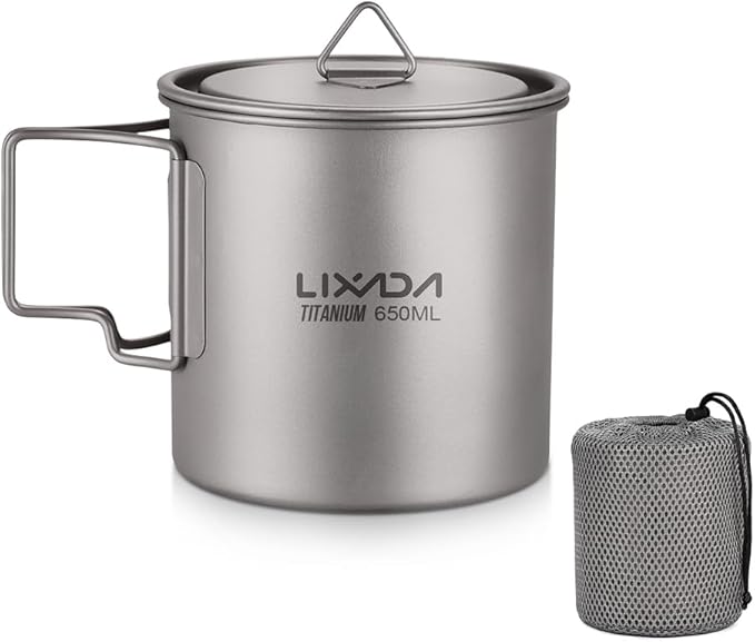 Lixada Titanium Pot, Lightweight Camping Pot Titanium Cup Titanium Backpacking Pot with Portable