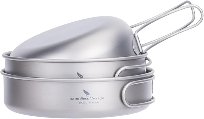 Camping Titanium Pots Set Titanium Bowl Set Outdoor Cookware Cooking Pan Pot with Folding-Handle