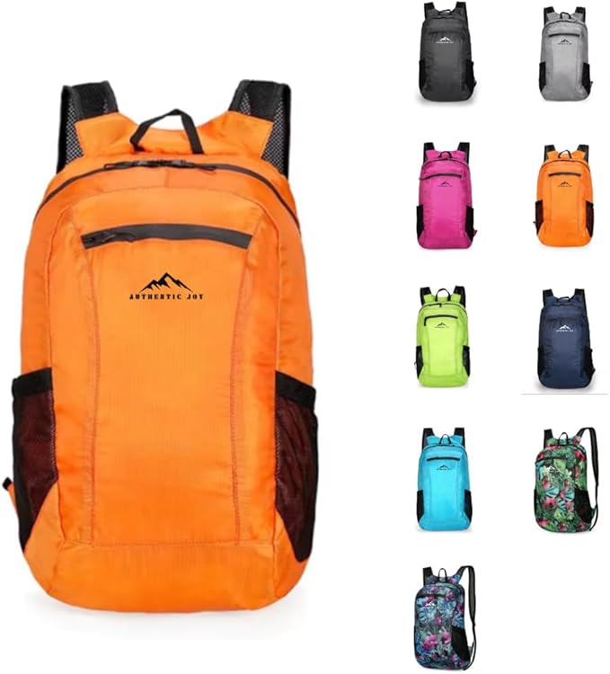 Authentic Joy 20L Water Resistant Lightweight Hiking Daypack, Packable Backpack, Multiple Colors