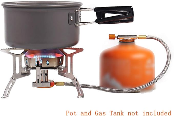 Windproof Portable Backpacking Stove Burner with Piezo Ignition,Stove Adapter,Plastic Storage