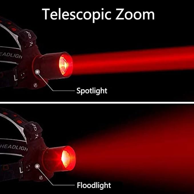 WINDFIRE White Red LED Rechargeable Headlamp, Super Bright Hunting Headlamps, 4 Modes 90°