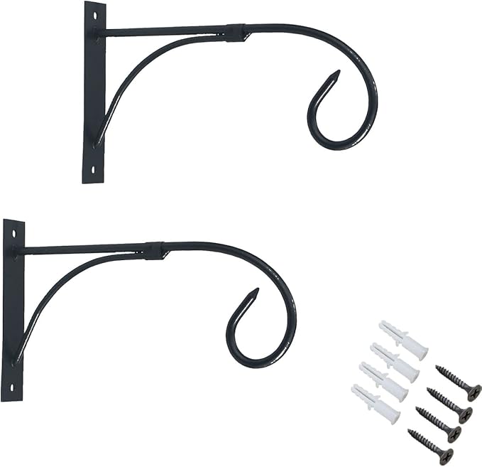 Tinsow 2 Pcs Plant Bracket Iron Wall Hooks Straight Downcurled Hanging for Wind Chimes, Flower