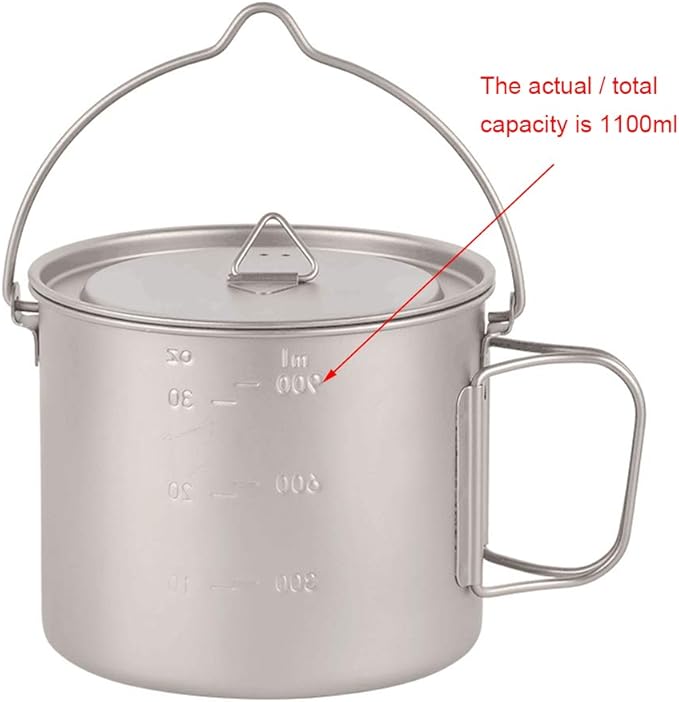Lixada 1100ml/2800ml Titanium Pot Ultralight Portable Hanging Pot with Lid and Foldable Handle