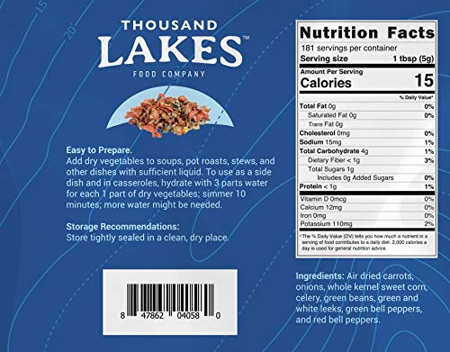 Thousand Lakes Dried Mixed Vegetables Select Soup Blend - Bulk - 2 pounds | 100% Veggies | No Added