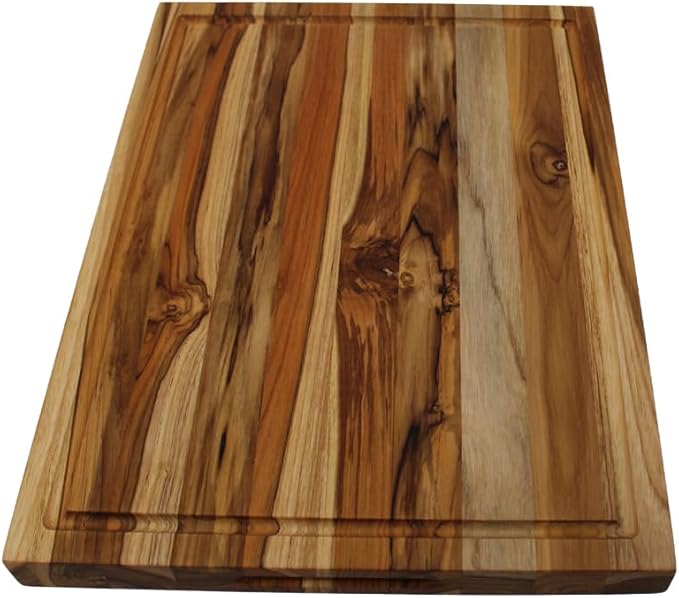 EcoDecors, Teak Cutting Board 20"x15" Reversible Edge Grain, Extra Large Solid Teak Wood Carving