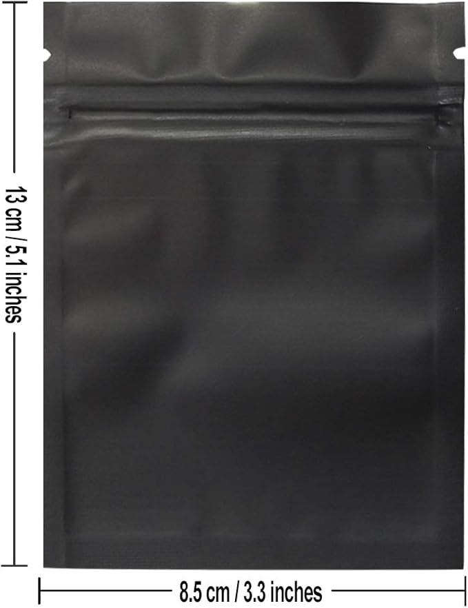 100 Pack Mylar Bags 3.3 x 5.1 Inch Resealable Smell Proof Bags Foil Pouch Bag Flat Bag Matte Black