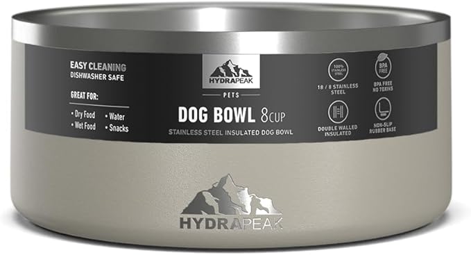Hydrapeak Dog Bowl; Non Slip Stainless Steel; Water and Food Dish; Large Sized and Small Dogs; 32oz