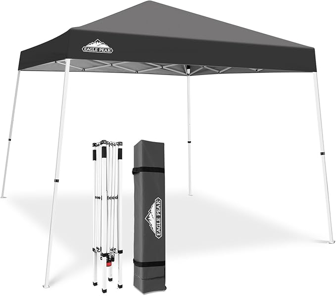 EAGLE PEAK 10x10 Slant Leg Pop-up Canopy Tent Easy One Person Setup Instant Outdoor Beach Canopy