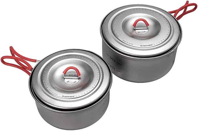 Evernew Titanium Lightweight Camping Pot w/Folding Handle Set, 600 & 900