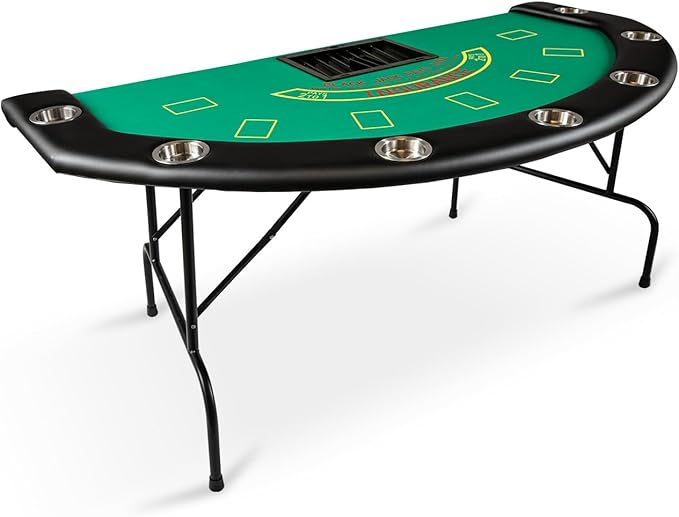 Foldable 7 Players Poker Table for Blackjack, Texas Hold'em Table with Stainless Steel Cup Holder