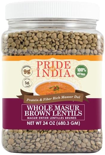 Pride Of India - PACK of 6 - Indian Whole Brown Crimson Masur Lentils - Protein & Fiber Rich Masoor