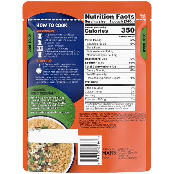 BEN'S ORIGINAL Risotto Roasted Garlic & Herb Flavored Rice, Easy Dinner Side, 8.5 oz Pouch (Pack of