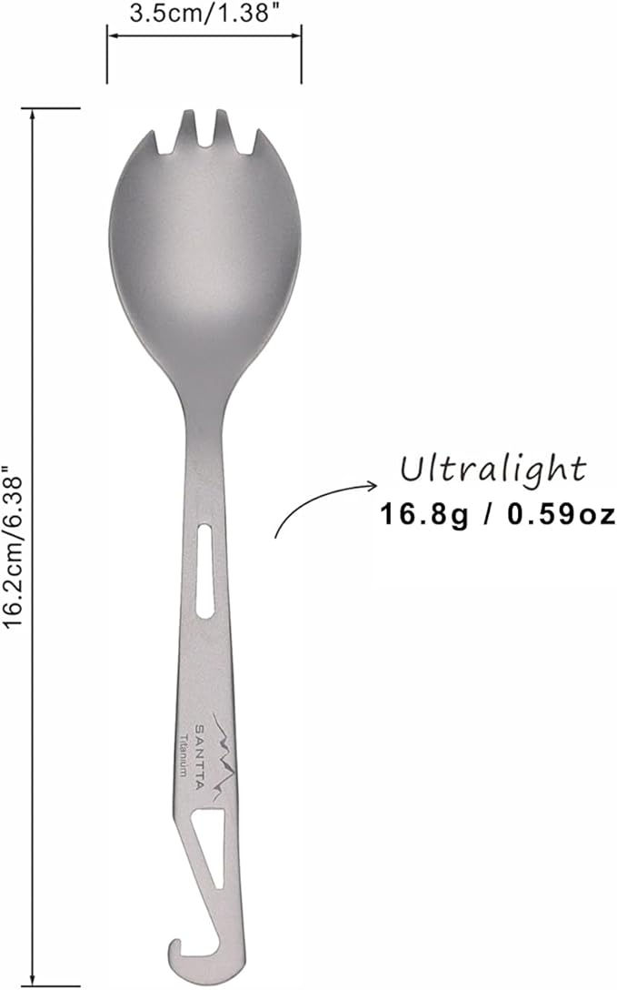 SANTTA Titanium Camping Spork Set of 2 Piece, Spoon Fork and Bottle Opener 3 in 1, Ultra light