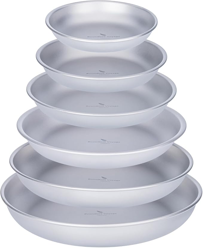 Boundless Voyage Titanium Camping Plate Dishes Saucer Lightweight Round Dinnerware Set Stackable
