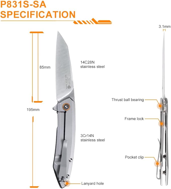 Ruike P831 Folding Tactical Knife with Clip Survival Pocket Knife Tactical EDC Tool Liner Lock