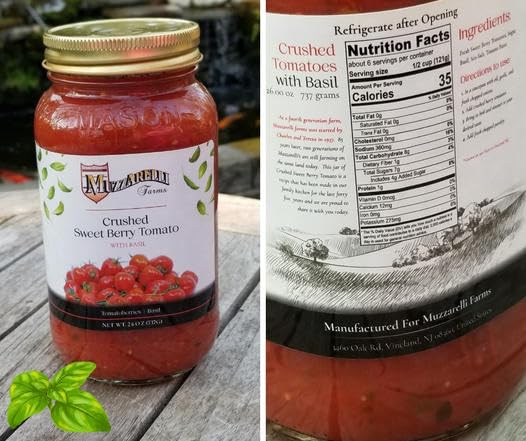 Muzzarelli Farms Crushed Sweet Berry Tomato with Basil, 26 OZ, Quantity Discounts, Multi-Packs