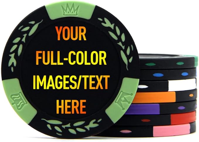 100 Premium Clay Poker Chips, Customized Your Image and Text, 11.5 Gram Casino Chips for Texas