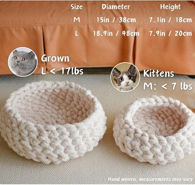Cat Nest Bed ??Premium Handwoven Washable Extra Soft Round Cave House for Indoor Kitten & Kitty