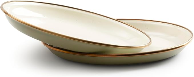 Barebones 2-Tone Salad Plate - Set of 2, 8-Inch Salad Plate - Enamelware Plates - Durable Kitchen