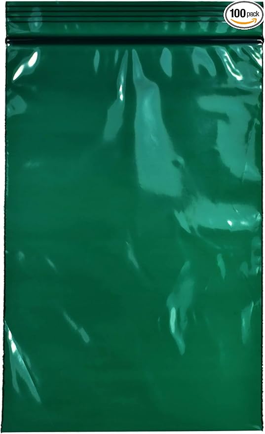 uGems 4" x 6" Green Reclosable Zipper Bags - 2-Mil, Pack of 100 - Resealable Plastic Bags for