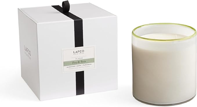 LAFCO New York Luxe 4-Wick Candle, Feu de Bois - 86 oz - 200-Hour Burn Time - Reusable, Hand Blown