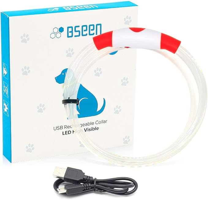 BSEEN Light Up Dog Collar - Rechargeable LED Dog Collar - 360° Glow in The Dark Pet Collar for