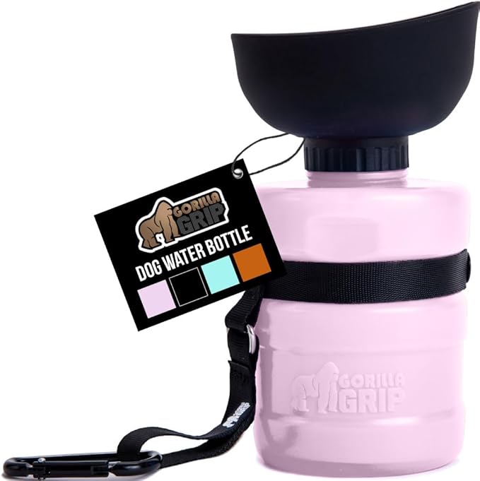 GORILLA GRIP Dog Water Bottle, Portable Water Bowl Dispenser for Dogs, 20 oz Leak Proof Pet Travel