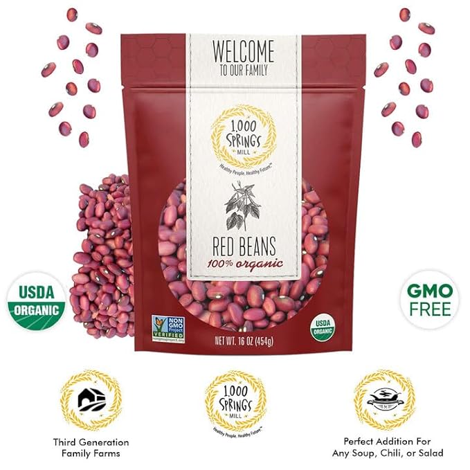 1000 Springs Mill - Organic Red Beans | Used for Soups, Salads, Chili or as a Sweet Paste for