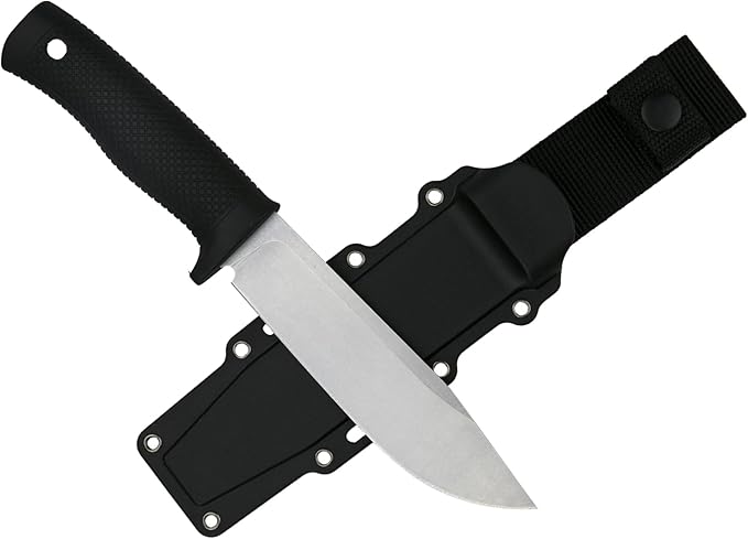 Tactical Fixed Blade Knife, 5.87 inch Blade, 4.65 inch Kray-Ex Handle, Stonewashed 420 Stainless