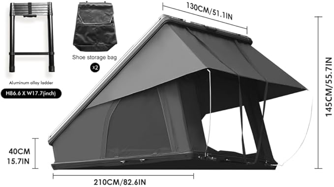 Hardshell Rooftop Tent, Car Roof Tent for Camping, Jeep, SUV, Van, with Aluminum Alloy Shell, 300D