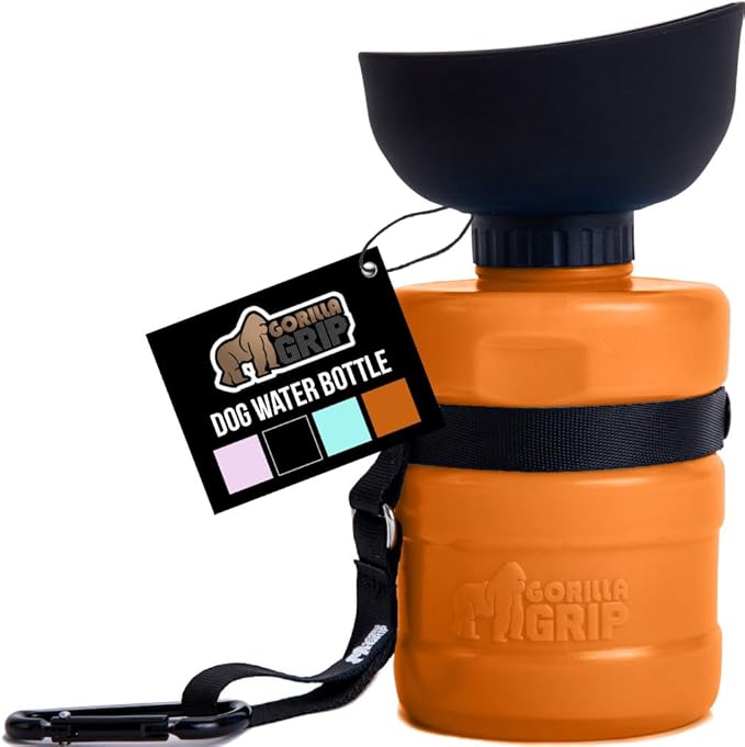 GORILLA GRIP Dog Water Bottle, Portable Water Bowl Dispenser for Dogs, 16 oz Leak Proof Pet Travel