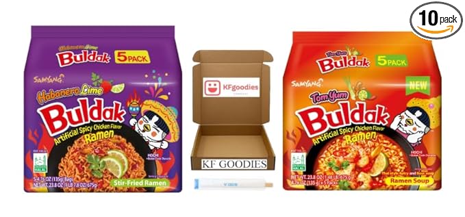 KF GOODIES Korean Ramen Variety Pack Gift Box (10 Count) – Spicy Buldak Noodle Assortment for
