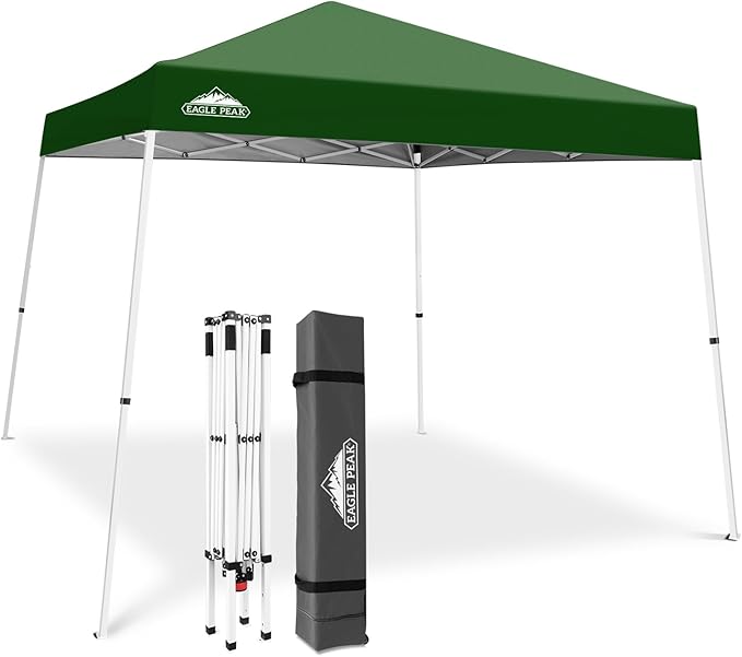 EAGLE PEAK 10x10 Slant Leg Pop-up Canopy Tent Easy One Person Setup Instant Outdoor Beach Canopy