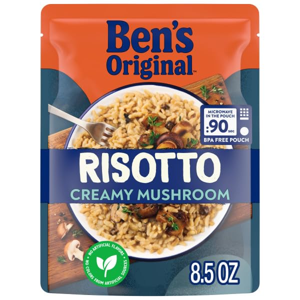 BEN'S ORIGINAL Risotto Creamy Mushroom Flavored Rice, Easy Dinner Side, 8.5 oz Pouch (Pack of 12)