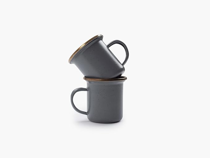 Barebones 5-Ounce Enamel Espresso Cup Set of 2 - Small Coffee Mug and Tea Cup - Stainless Steel Rim