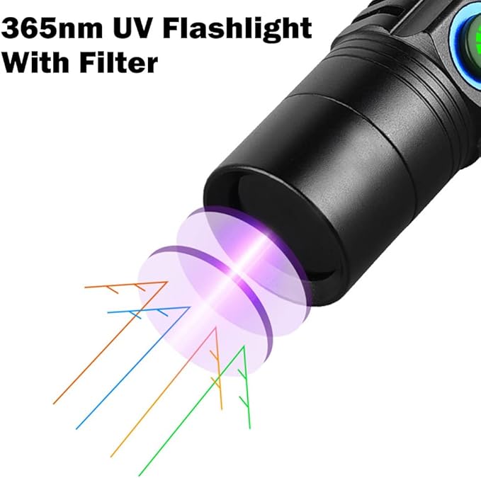 365nm Shortwave Uv Light for Minerals Rock Hunting Black Light Strong Blacklight Flashlight for