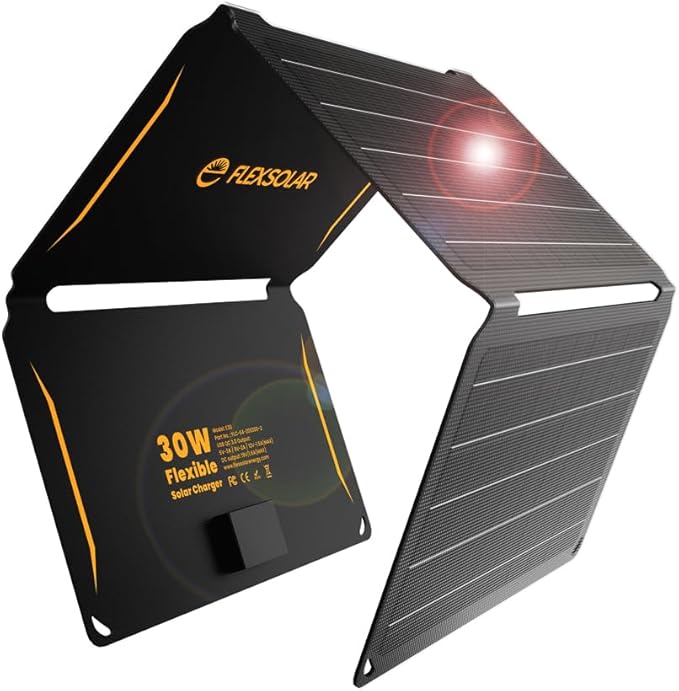 FlexSolar 30W Portable Solar Charger, ETFE Foldable Panel with QC3.0 18W USB-A/USB-C & IP67