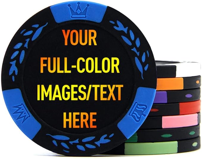 100 Premium Clay Poker Chips, Customized Your Image and Text, 11.5 Gram Casino Chips for Texas