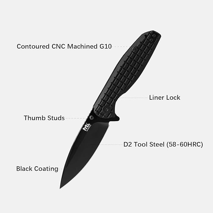 Folding Knife – 3.5-inch D2 Steel Folding Pocket Knife G10 Handle One-Handed Opening and Closing