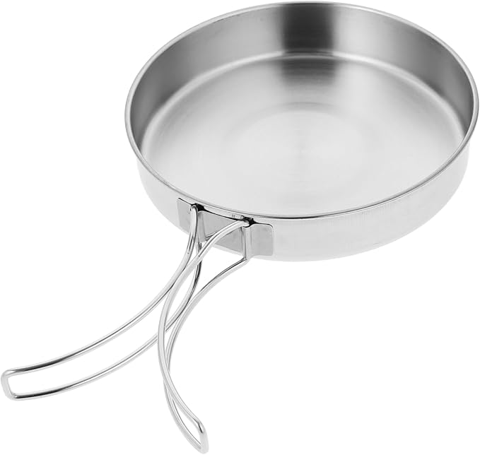 Stainless Steel Camping Frying Pan, 5.82x5.82x1.18inch Portable Outdoor Cooking Pot with Handle