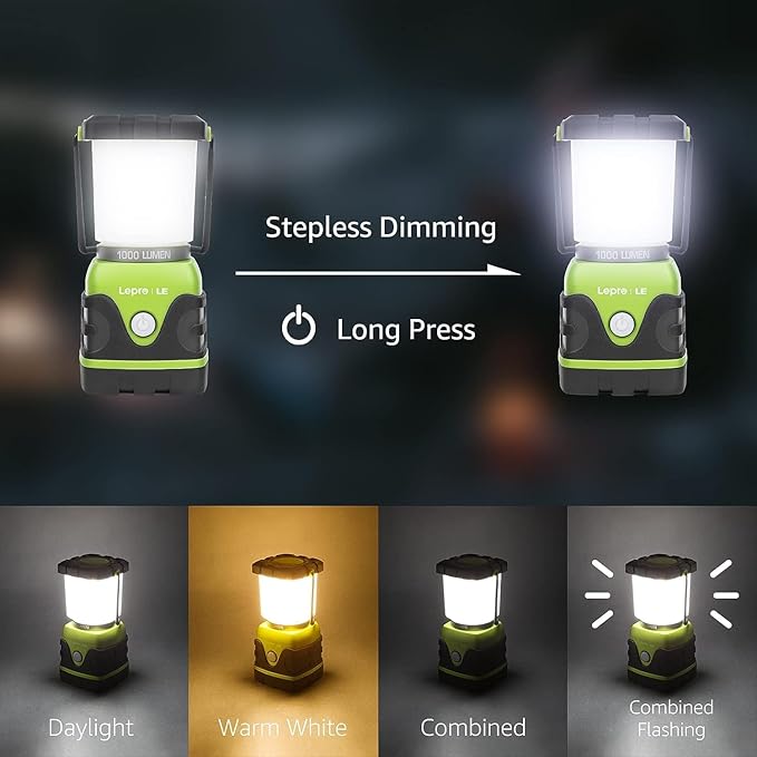 LE 1000LM Battery Powered LED Camping Lantern, Waterproof Tent Light with 4 Light Modes, Camping