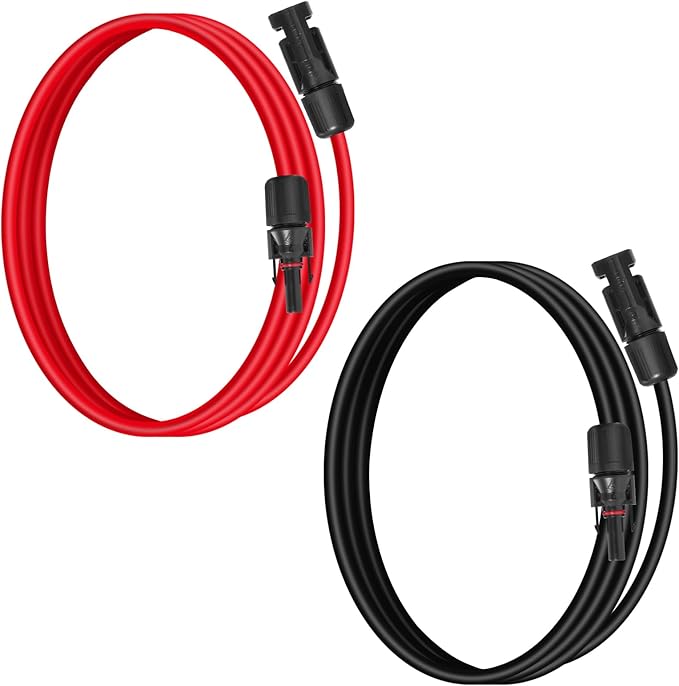 10AWG (6mm²) Solar Panel Extension Cable 2FT - Black & Red, Heavy Duty, Weather Resistant, Standard