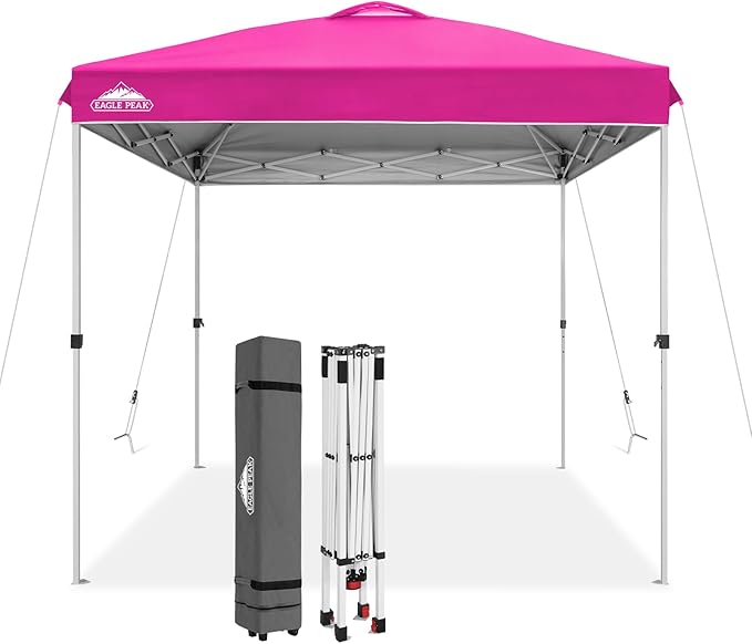 EAGLE PEAK Pop Up Canopy Tent with Wheeled Carry Bag, 8 Stakes, 4 Ropes, Easy Set Up Tent Canopy