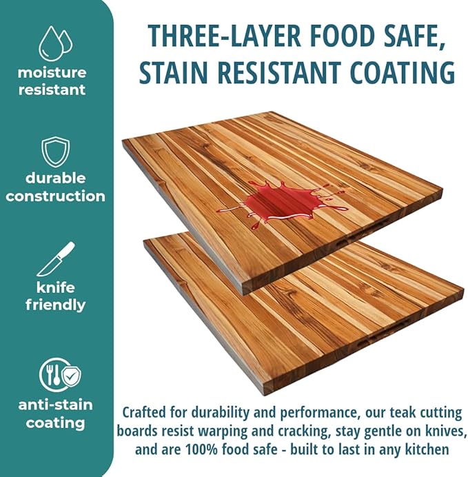 EcoDecors, XXL Teak Cutting Board 40"x28", Reversible Solid Teak Wood Edge Grain Carving Board with