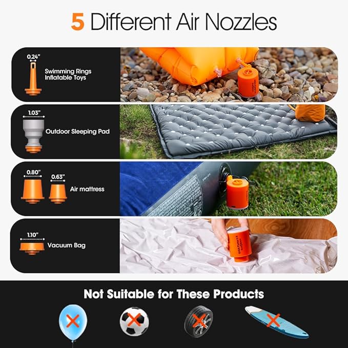 Portable Air Pump for Inflatables, Ultra-Light 2.8oz Rechargeable Mini Air Mattress Pump with